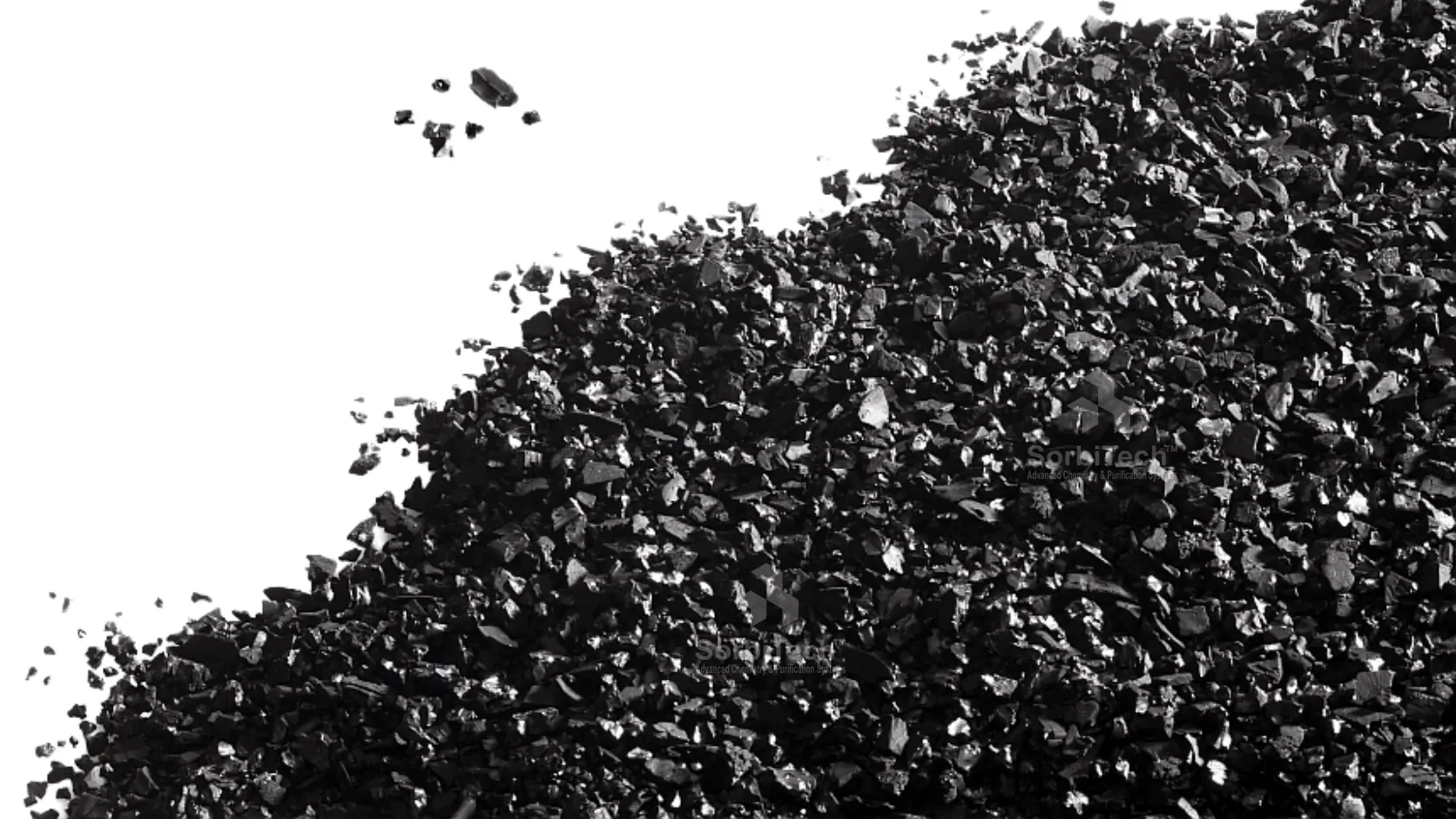 Granular activated carbon — dark cylindrical granules